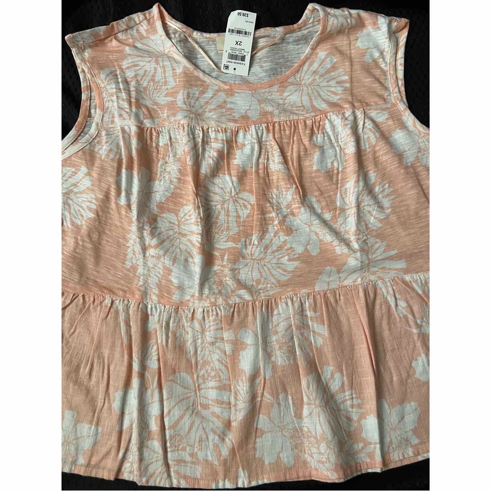 STYLE & CO Plus Printed Peplum Top Breezy Peach Size 2X